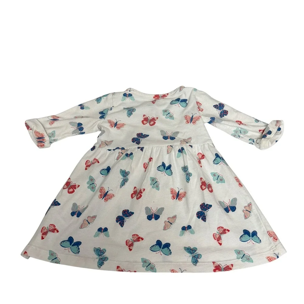 Carters Baby Girl Butterfly Print Long Sleeve Cotton Dress White 9 Months